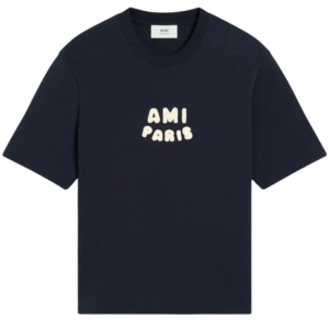 Ami Paris Cotton T-Shirt With A Front Logo Patch Navy Blue